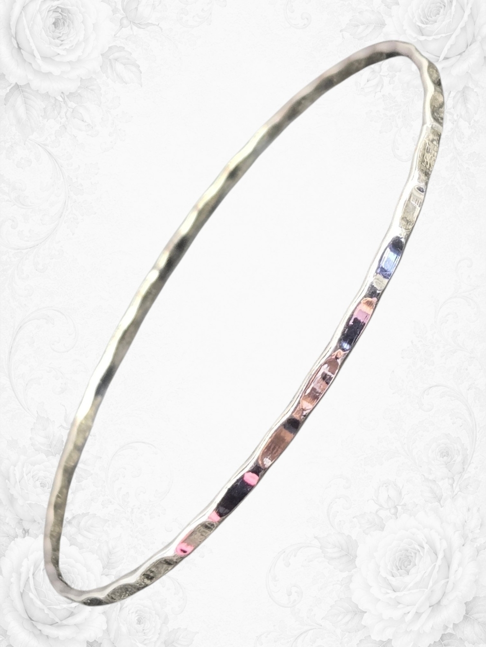 Hammered Thin Metal Bangle Bracelet - Silver Tone